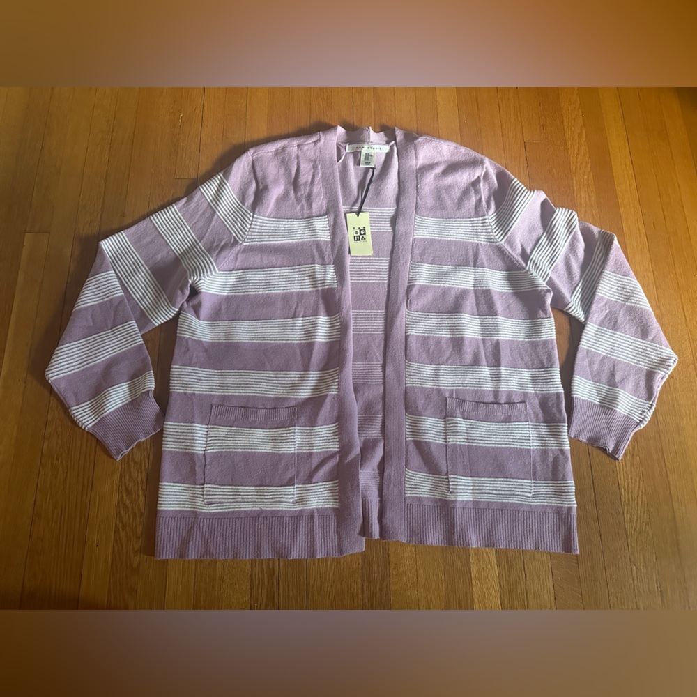 Max Studio Lilac & White Striped Cardigan, Size XL, NWT